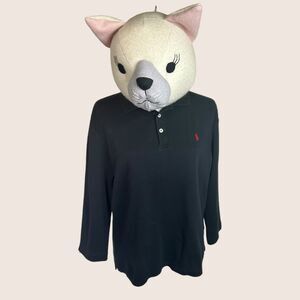 🖤 XL RALPH LAUREN SPORT 100% COTTON BLACK POLO RED LOGO EMBLEM 3/4 SLEEVES VTG